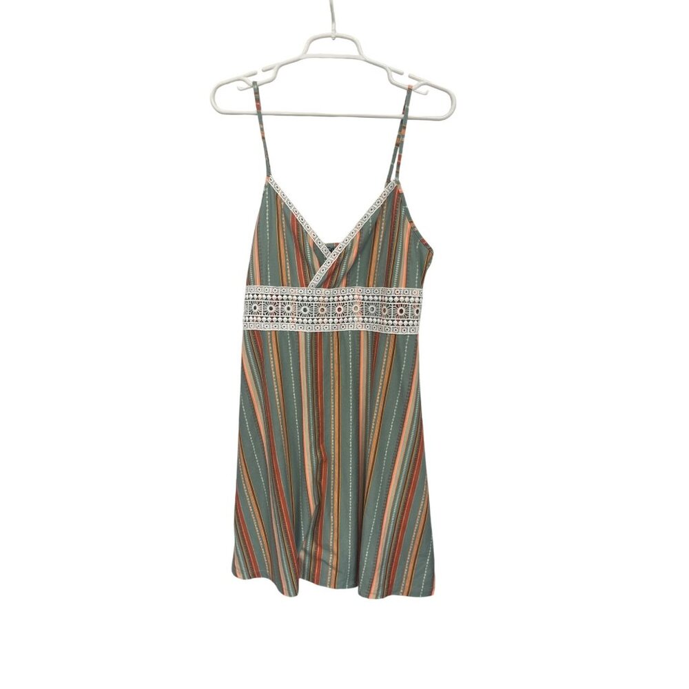 Striped Sleeveless Dress With Lace Trim By So Green Orange Size Large